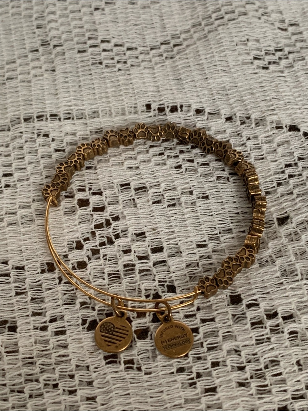 Alex And Ani Paw Print Charm Bangle Bracelet Gold Tone rare
